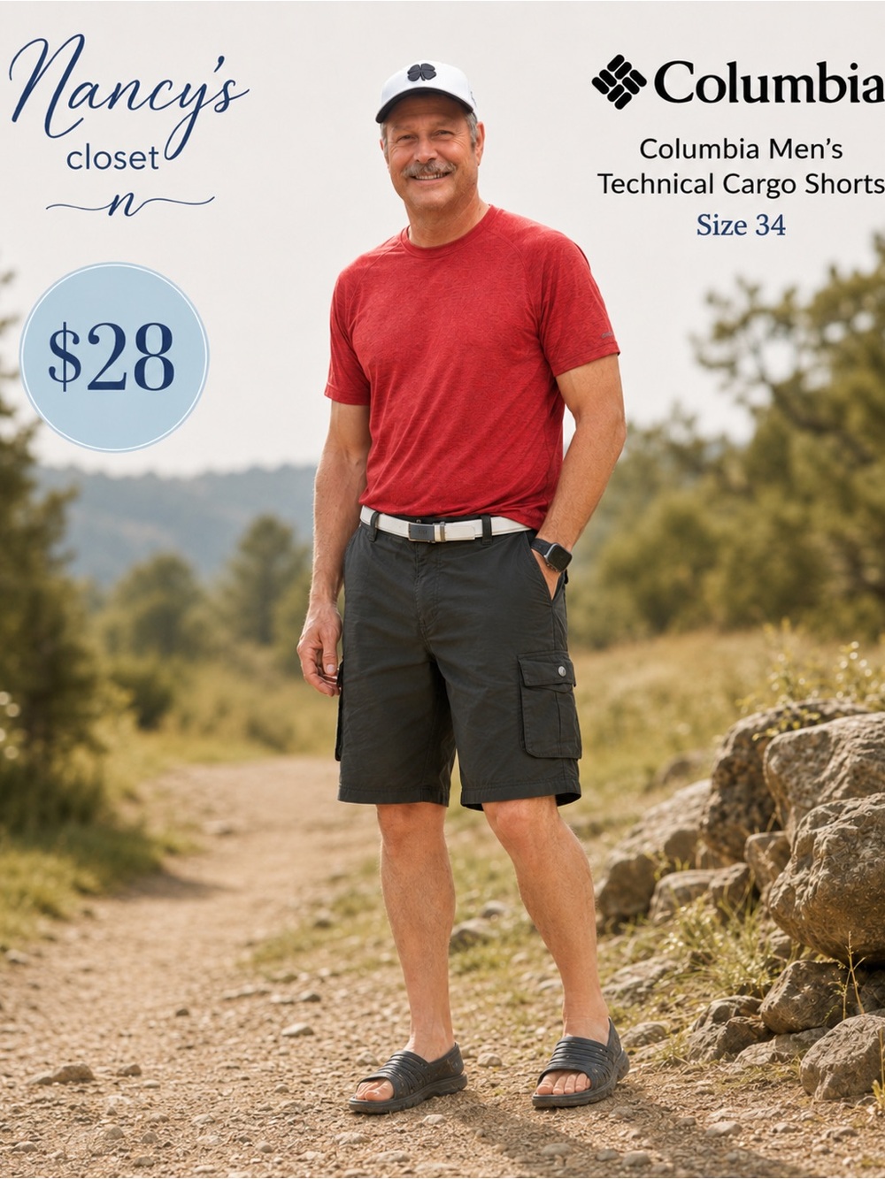 Columbia Men’s Technical Cargo Shorts Dark Olive Size 34